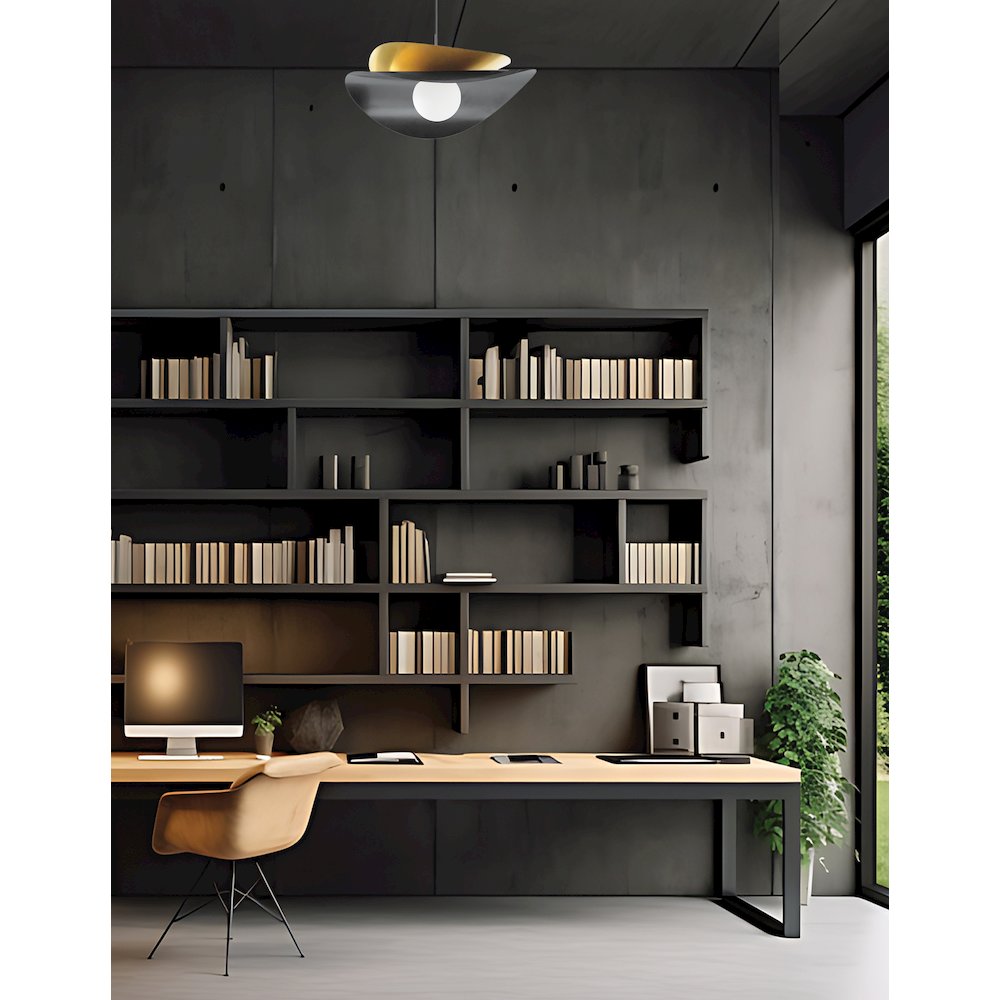15W Pendant in Matte Black & Aged Brass. Picture 3