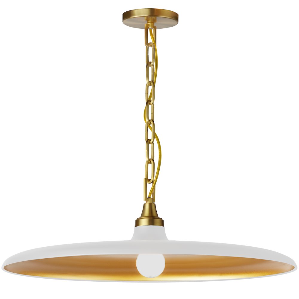 1 Light Pendant in Aged Brass w/ Matte White & Gold Shade. Picture 1