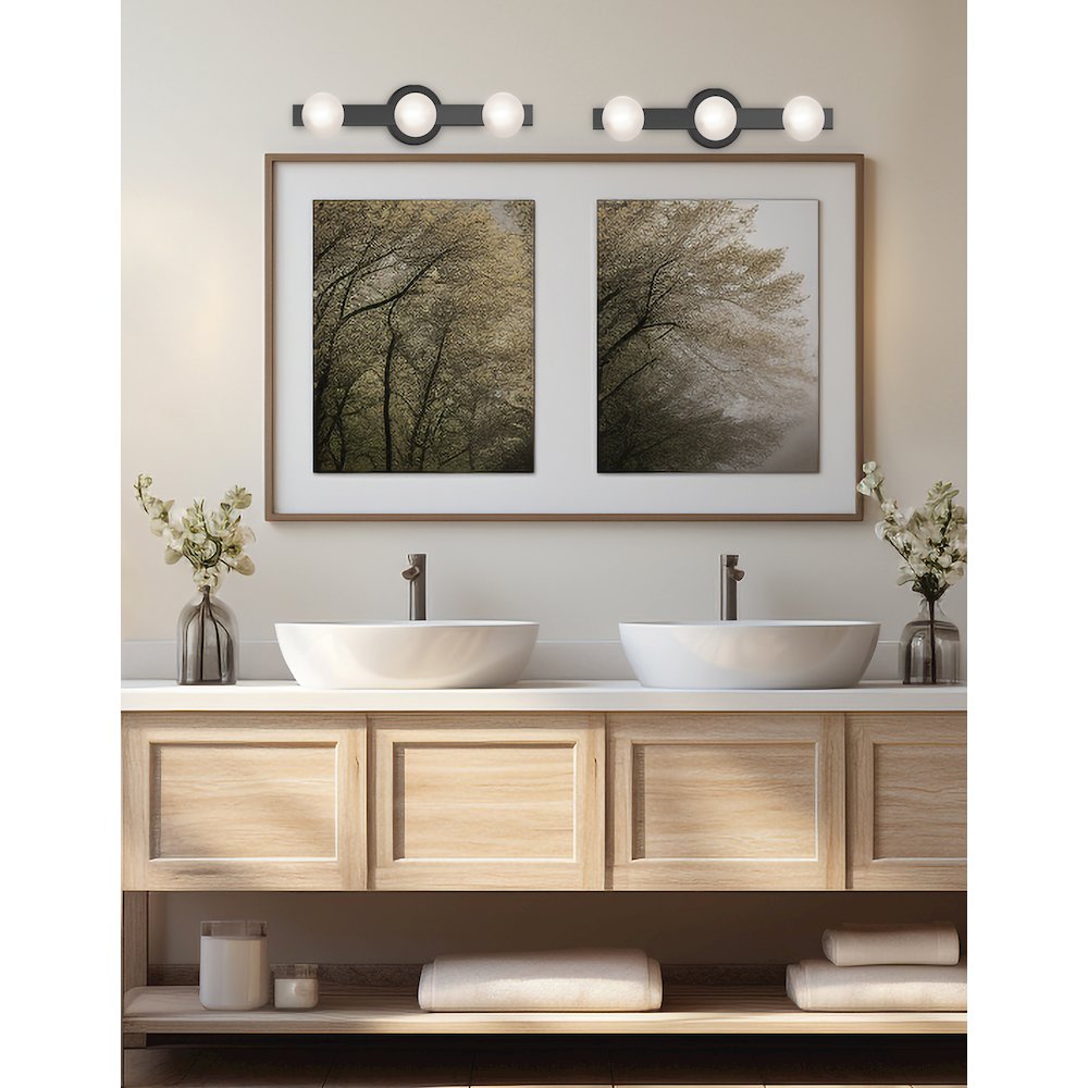 3 Light Matte Black Vanity w/ Frosted Glass. Picture 3