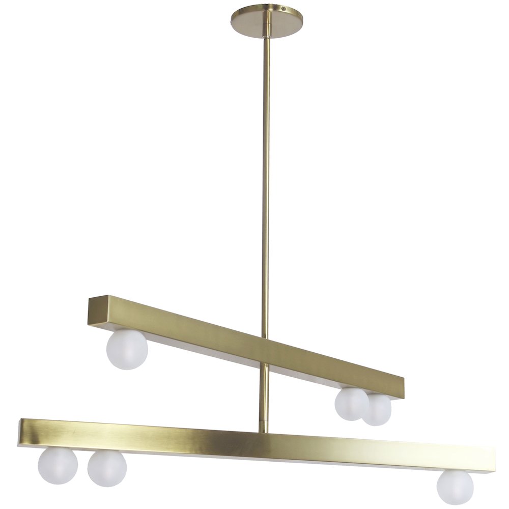 6 Light Aged Brass Chandelier w/ Frosted Glass. Picture 1