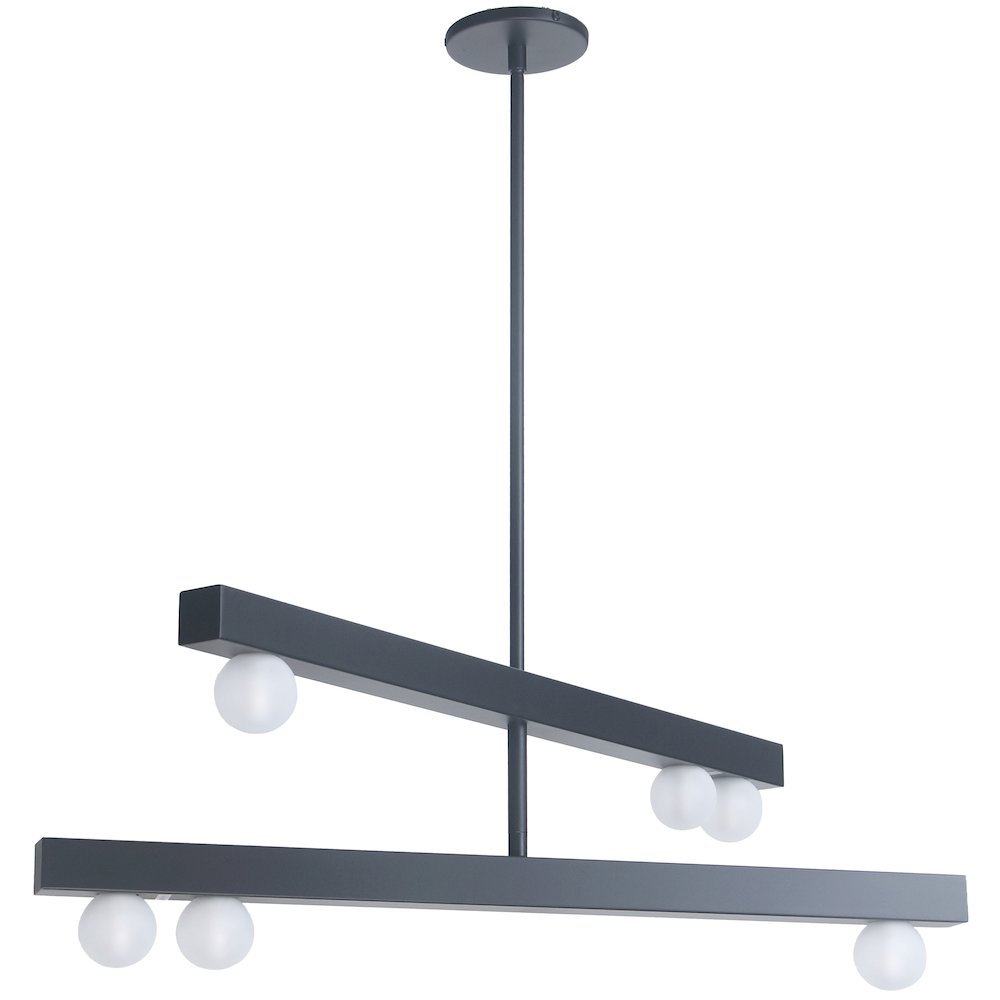 6 Light Matte Black Chandelier w/ Frosted Glass. Picture 1