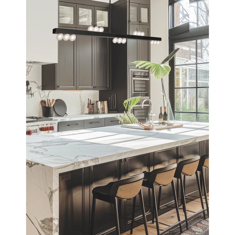 15 Light Horizontal Pendant in Matte Black w/ Frosted Glass. Picture 3