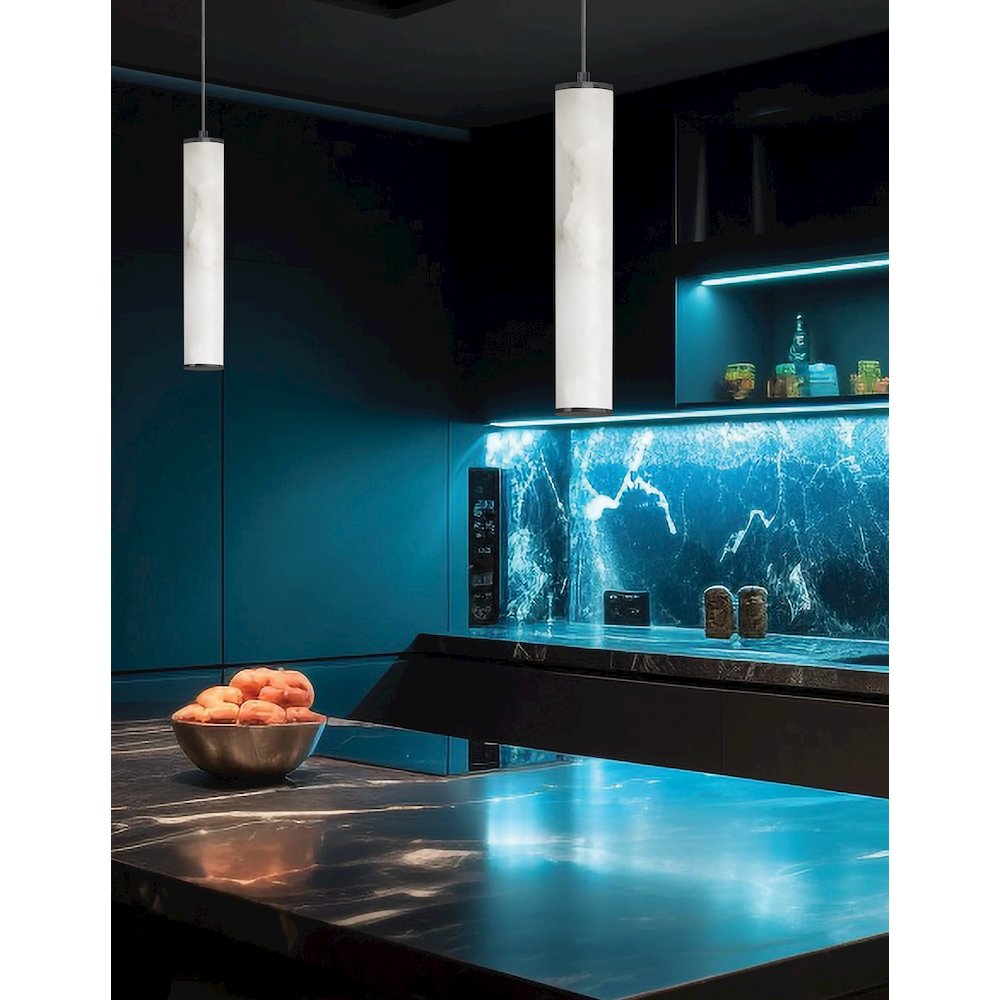 10W Pendant in Matte Black w/ Alabaster Diffuser. Picture 3