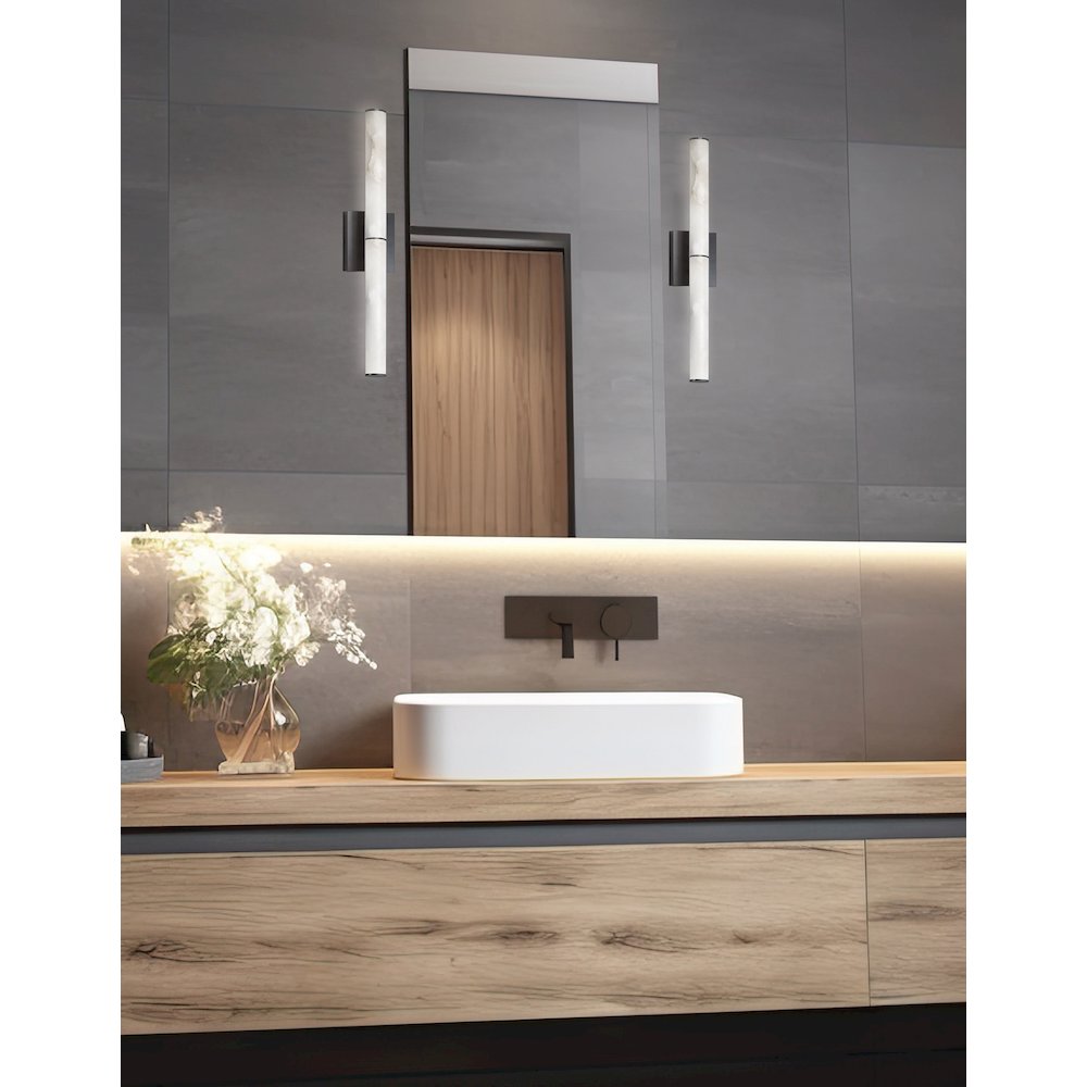 20W Matte Black Wall Sconce w/ Alabaster Diffuser. Picture 3