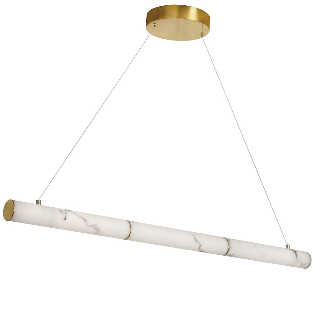 30W Aged Brass Horizontal Pendant w/ Alabaster Diffuser. Picture 1