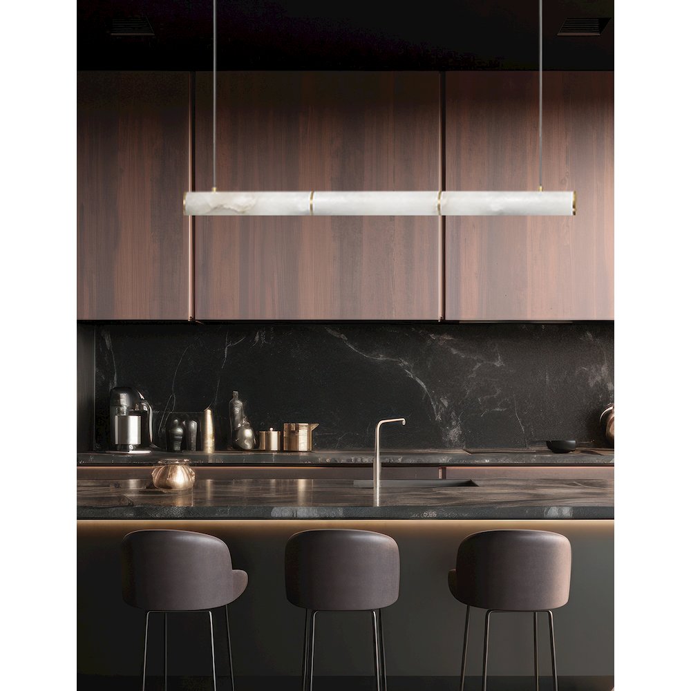 30W Aged Brass Horizontal Pendant w/ Alabaster Diffuser. Picture 3