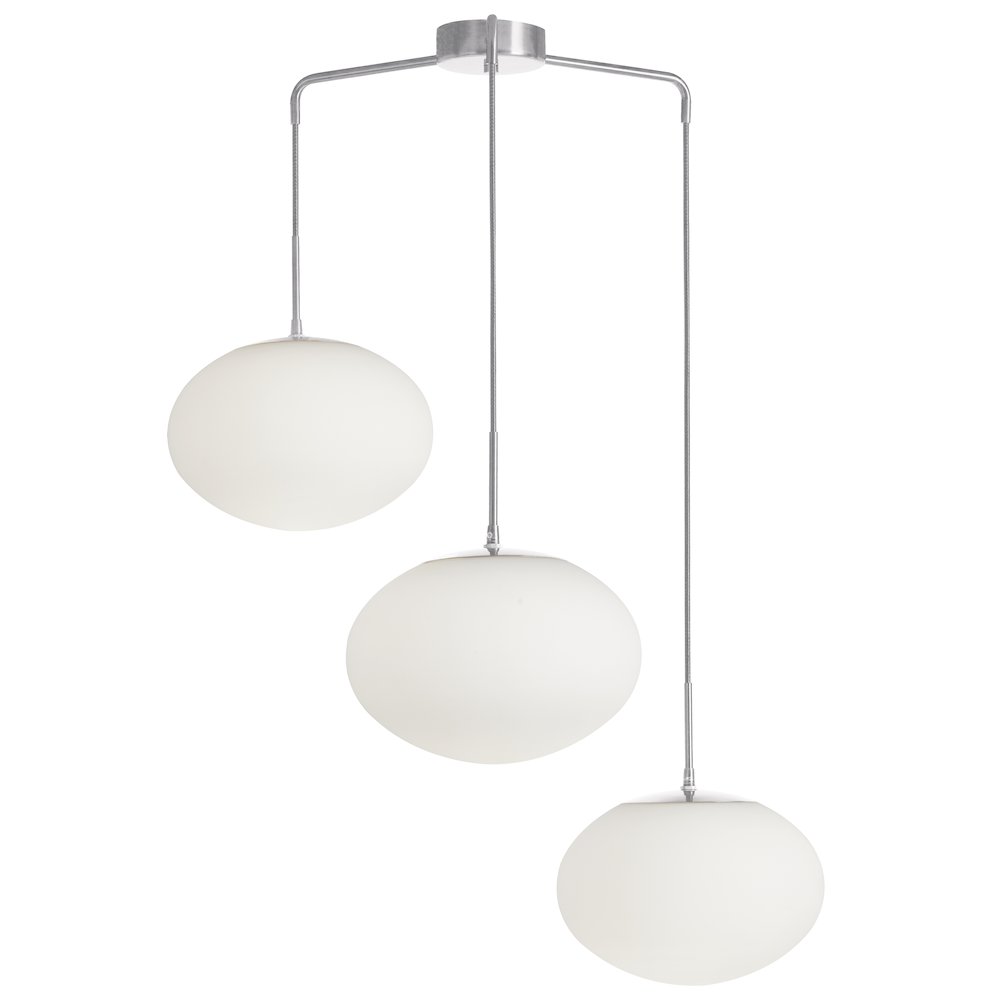 3 Light Pendant in Polished Chrome w/ White Opal Glass. Picture 1