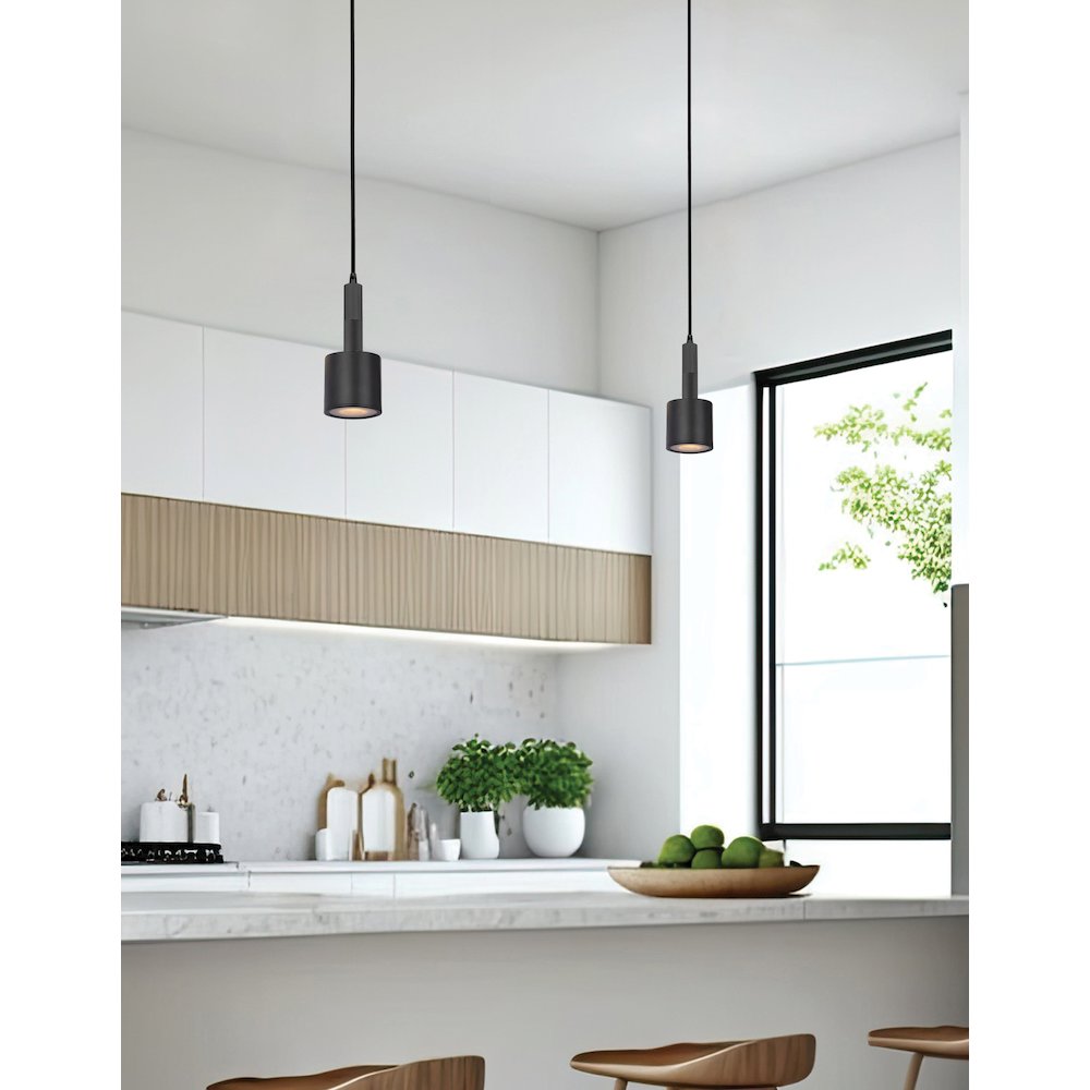 1 Light Pendant Matte Black with Frosted Diffuser. Picture 3
