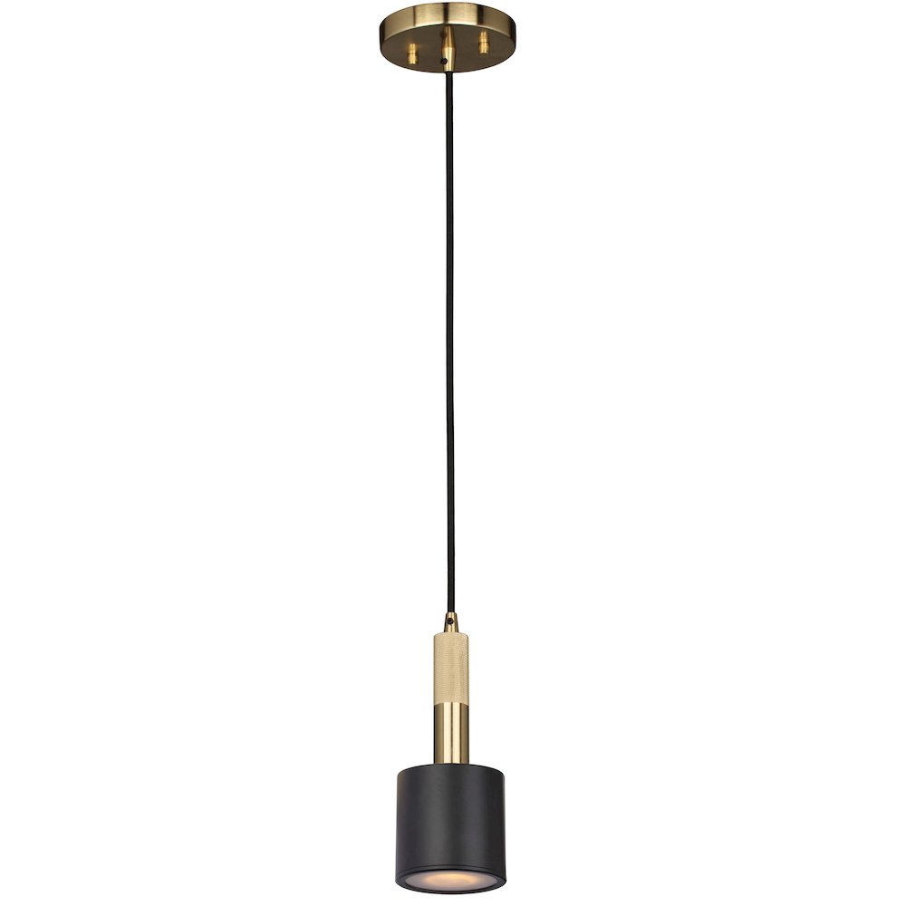 1 Light Pendant Matte Black & Aged Brass with Frosted Diffuser. Picture 1