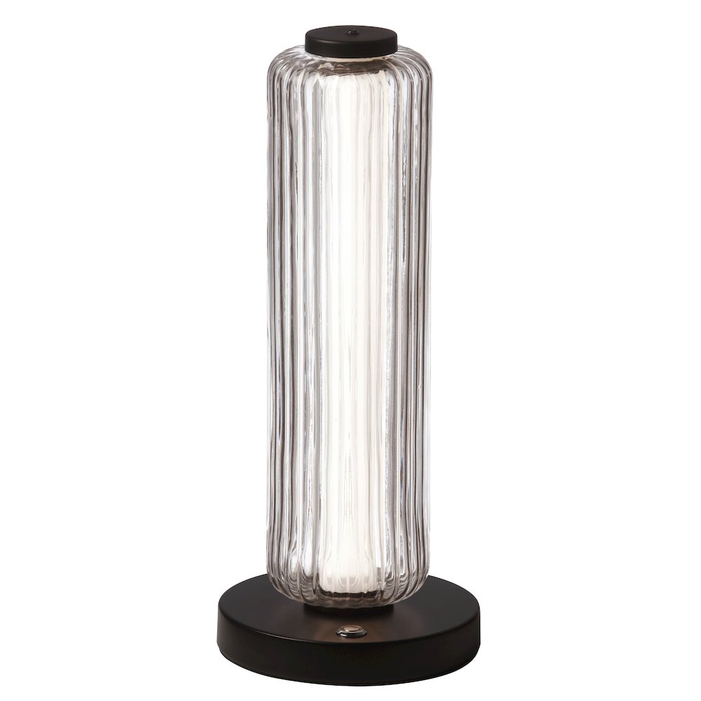 10W Matte Black Table Lamp w/ Clear Fluted Glass. Picture 1