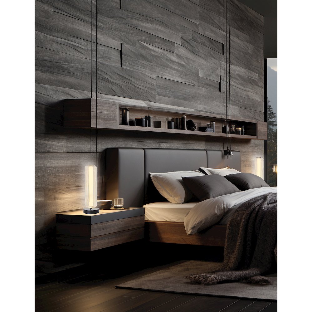 10W Matte Black Table Lamp w/ Clear Fluted Glass. Picture 3