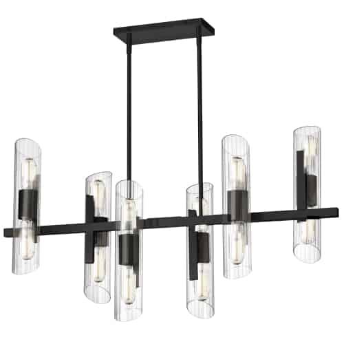 12LT Horiz Chandelier, MB, Clear Fluted Glass. Picture 1