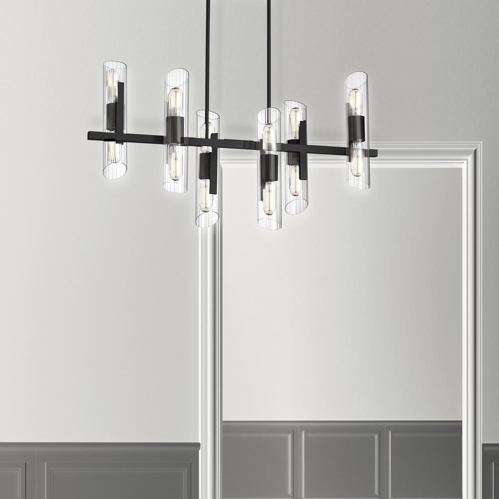 12LT Horiz Chandelier, MB, Clear Fluted Glass. Picture 2