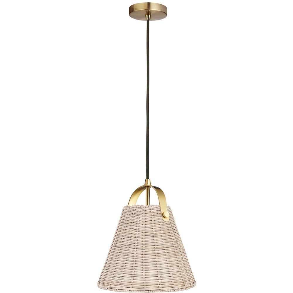 1 Light Incandescent Pendant Aged Brass with Wicker Shade. Picture 1