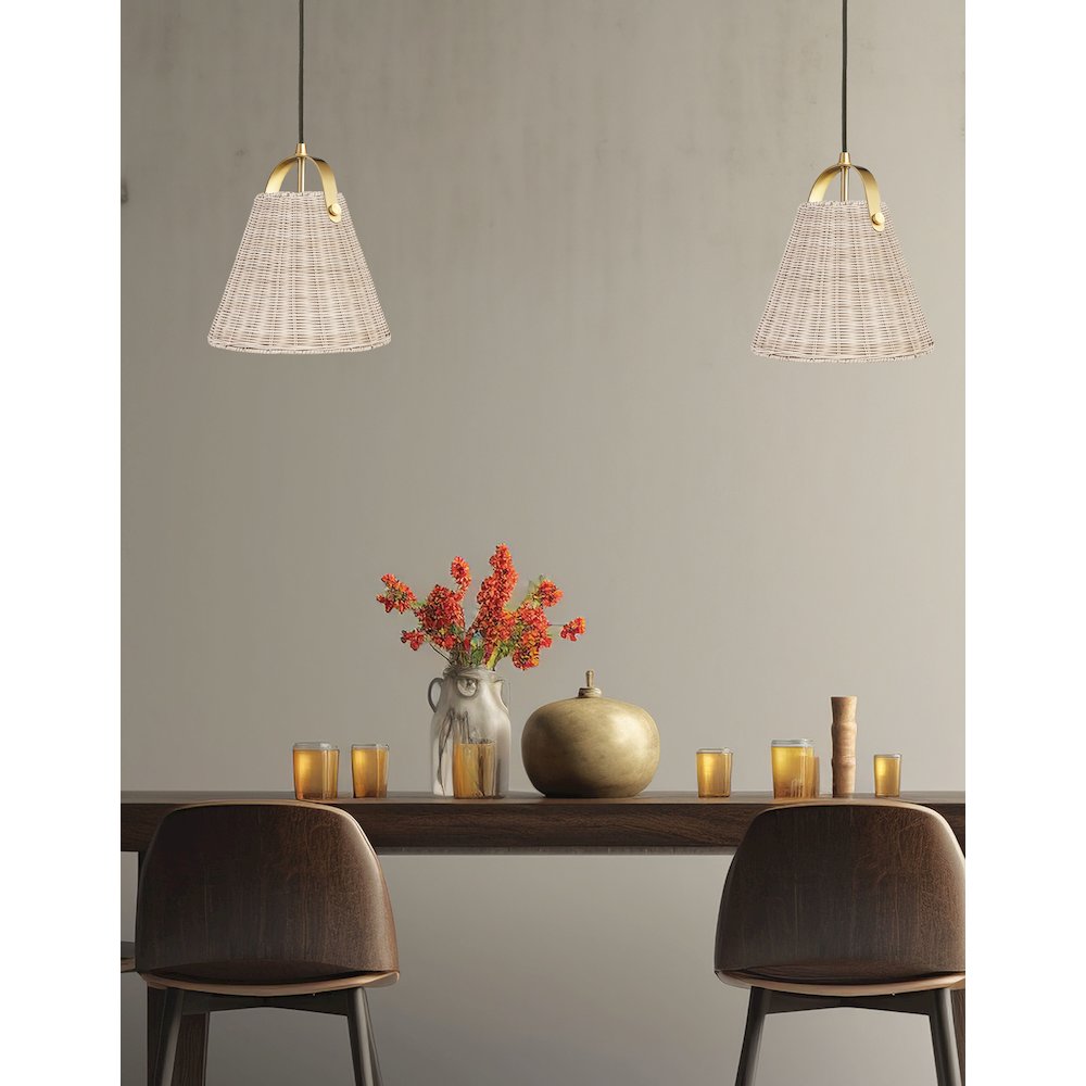 1 Light Incandescent Pendant Aged Brass with Wicker Shade. Picture 3