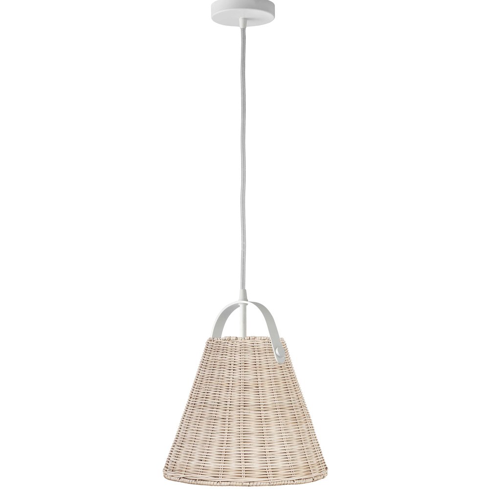 1 Light Incandescent Pendant Matte White with Wicker Shade. Picture 1