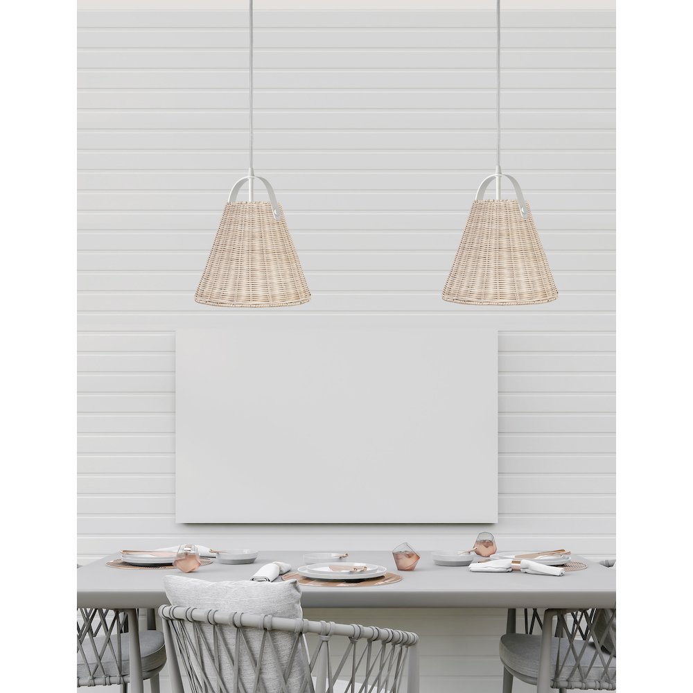 1 Light Incandescent Pendant Matte White with Wicker Shade. Picture 3