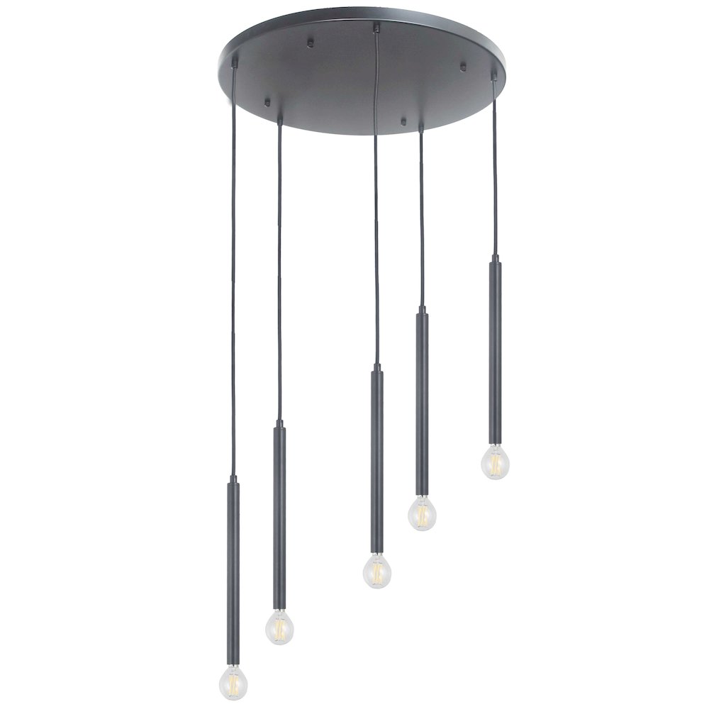 5 Light Pendant in Matte Black. Picture 1