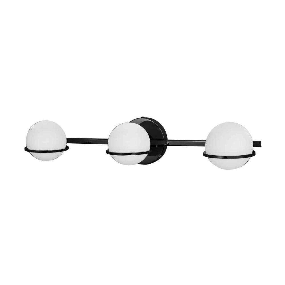 3LT Halogen Vanity Matte Black, White Glass. Picture 1
