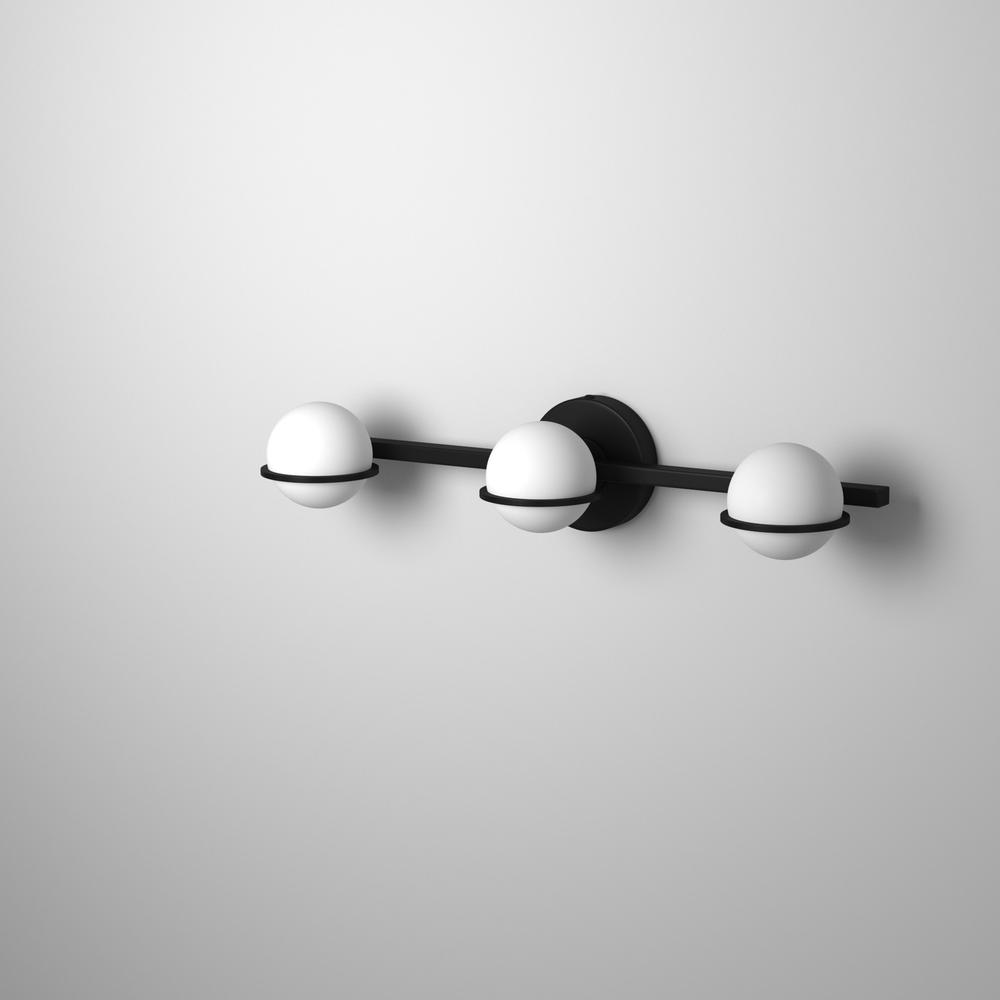 3LT Halogen Vanity Matte Black, White Glass. Picture 5