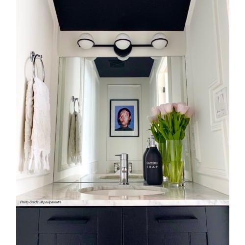 3LT Halogen Vanity Matte Black, White Glass. Picture 2