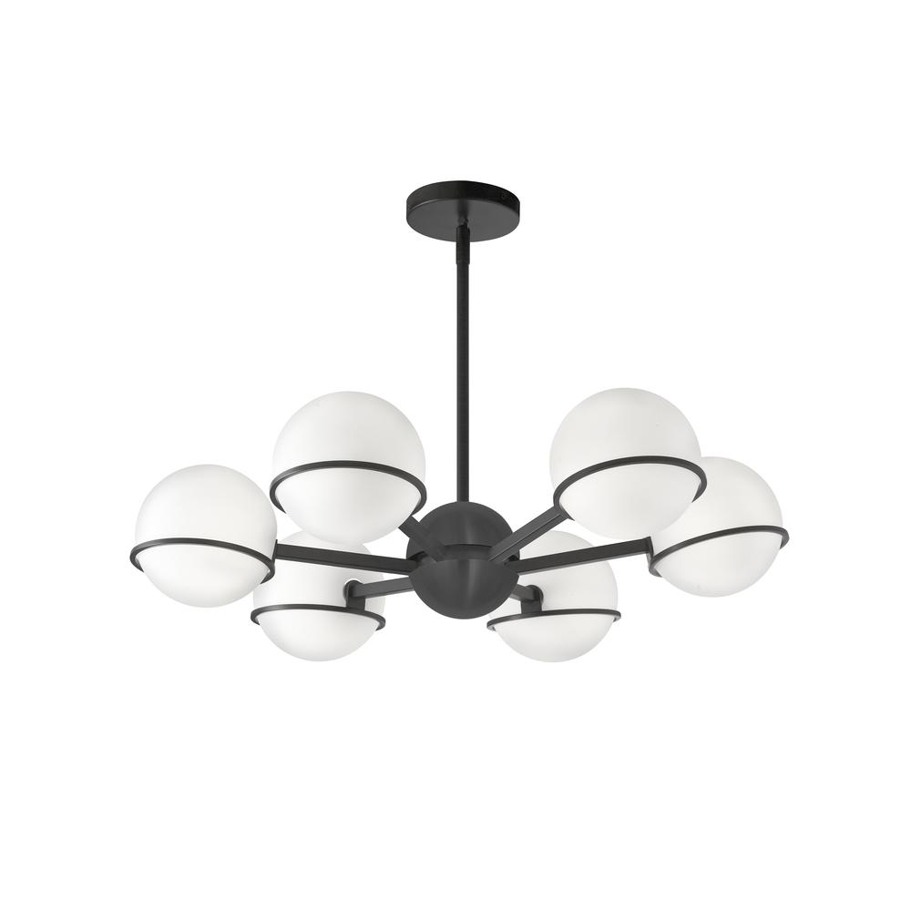 6LT Halogen Chandelier, MB with WH Opal Glass. Picture 1
