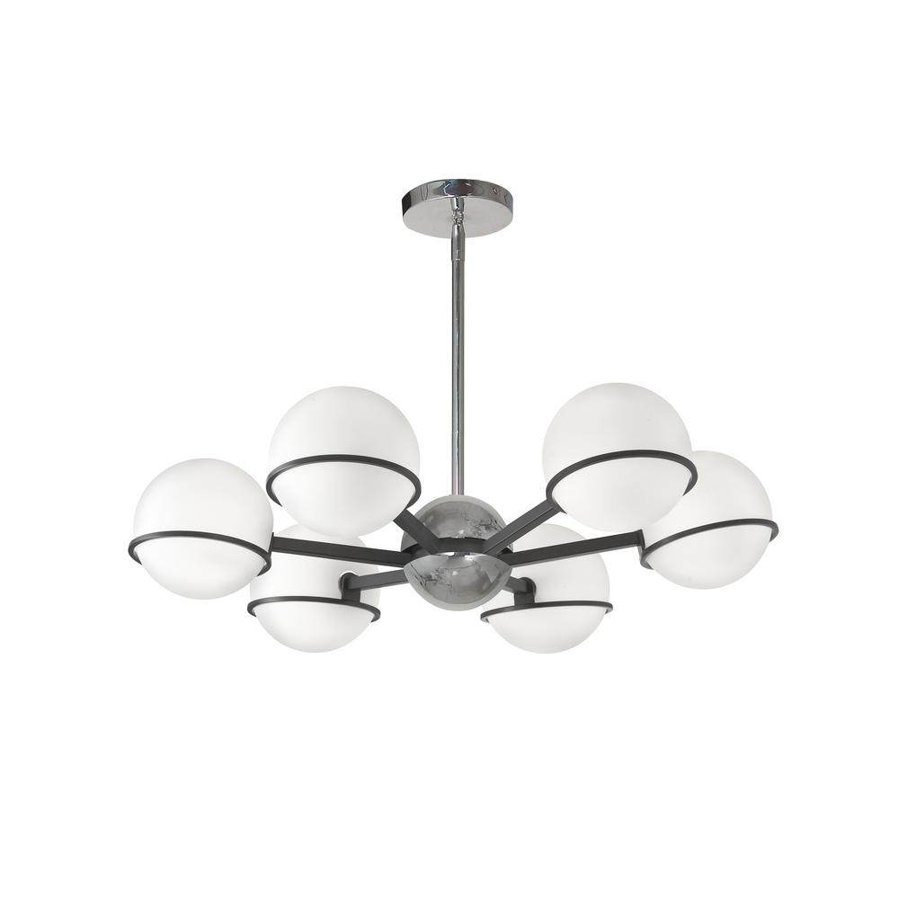 6LT Halogen Chandelier, MB/PC with WH Opal Glass. Picture 1