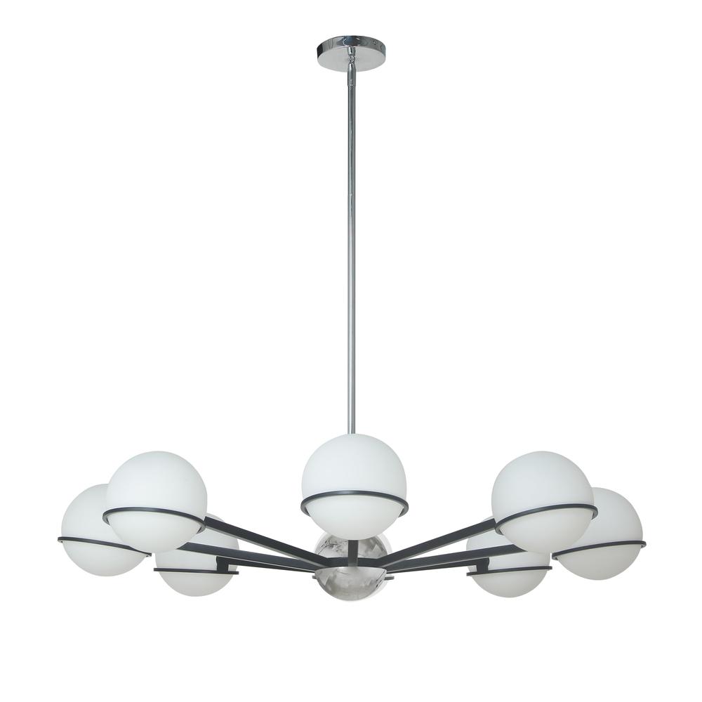 8LT Halogen Chandelier, MB/PC with WH Opal Glass. Picture 1