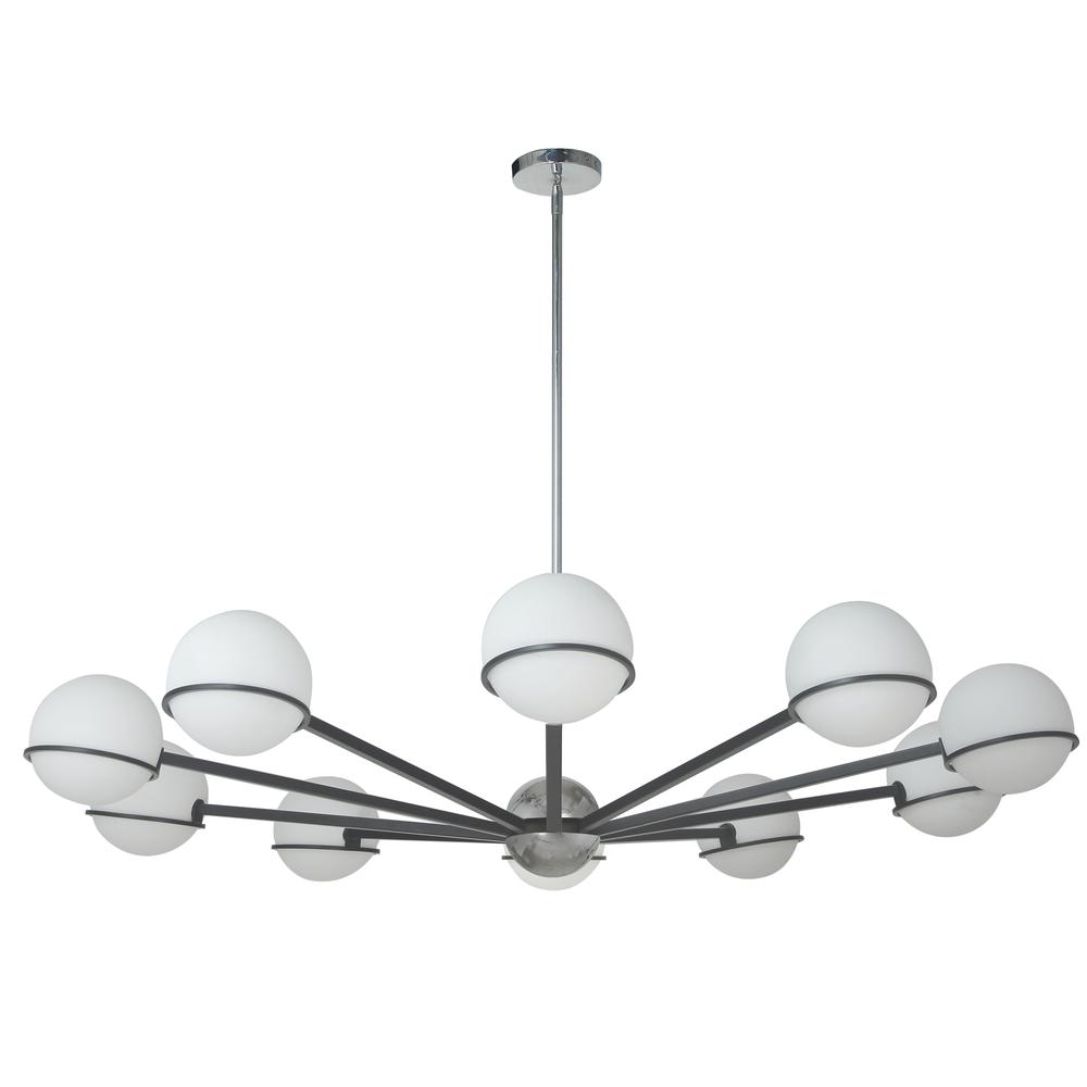 10LT Halogen Chandelier, MB/PC with WH Opal Glass. Picture 1