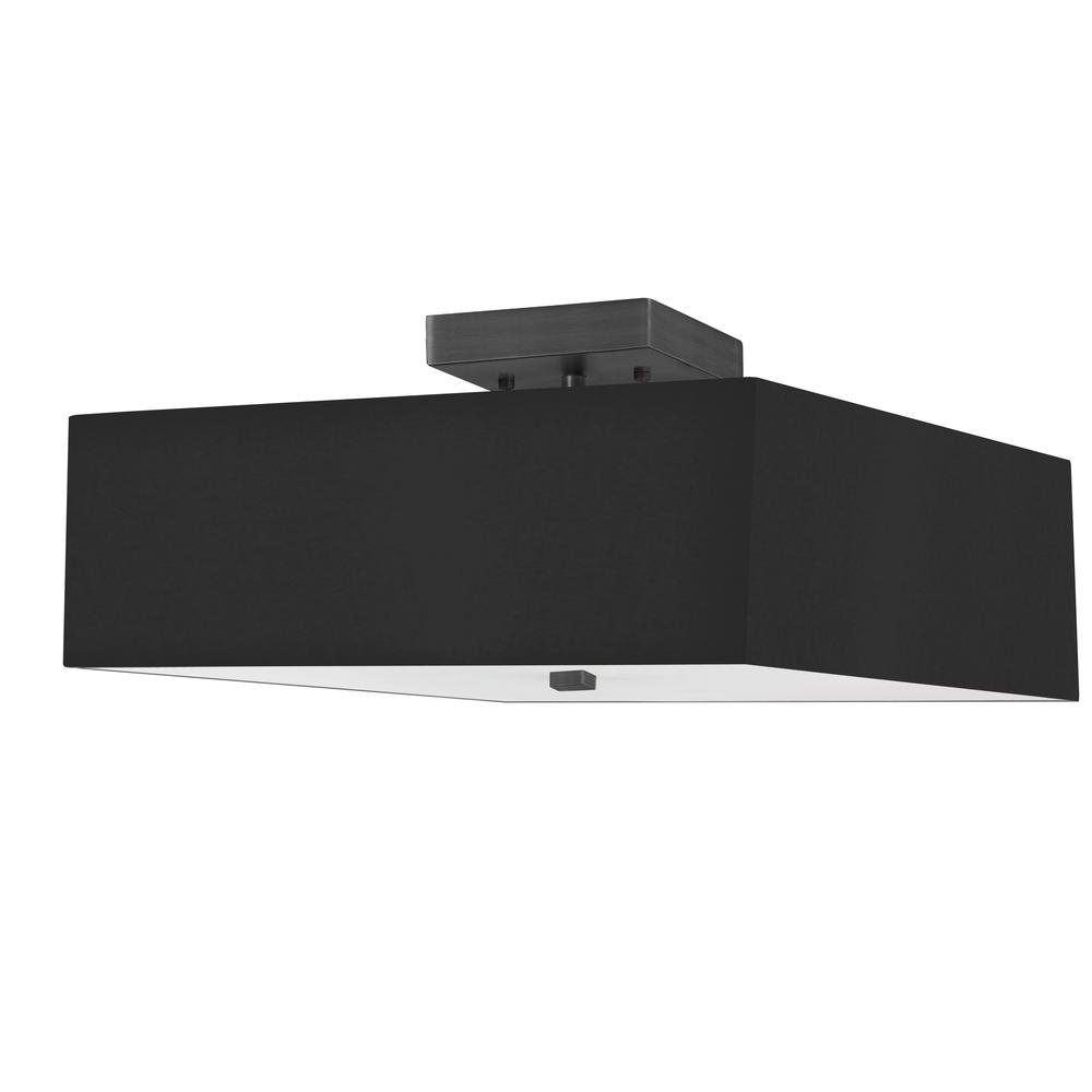 3LT Incandescent Semi-Flush MB, Black Shade. Picture 1
