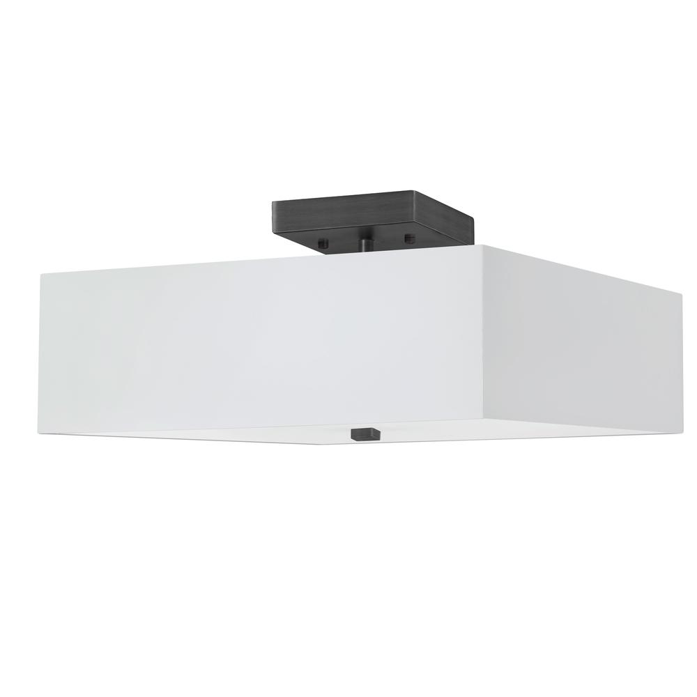 3LT Incandescent Semi-Flush MB, White Shade. Picture 1