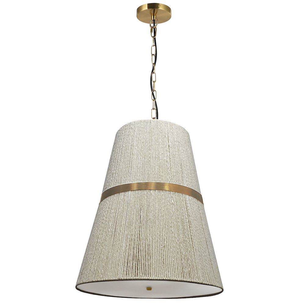 3 Light Pendant in Aged Brass w/ Natural String Shade. Picture 1