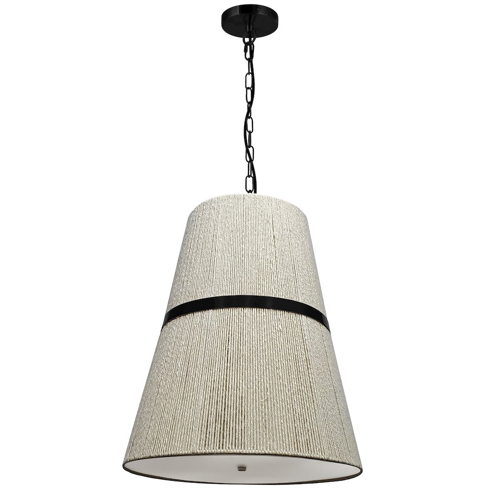 3 Light Pendant in Matte Black w/ Natural String Shade. Picture 1