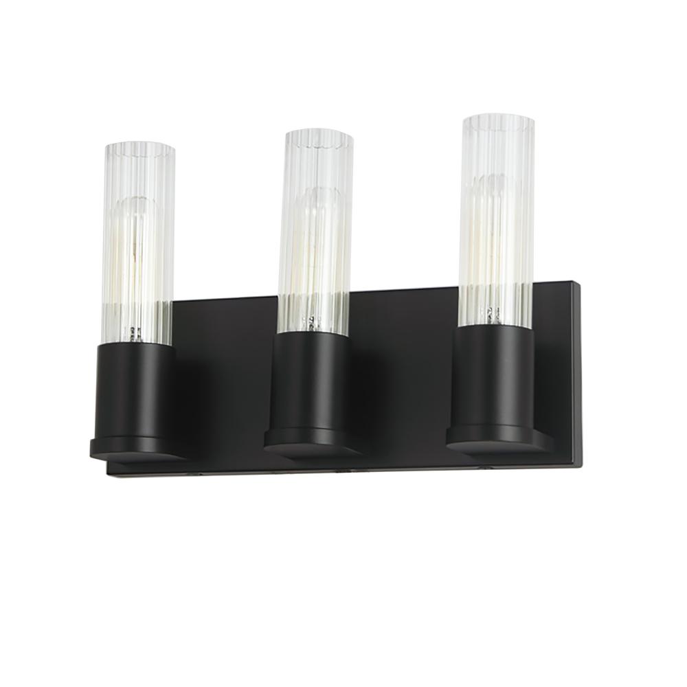 3LT Incandescent Vanity,  MB, CLR Fluted Glass. Picture 1