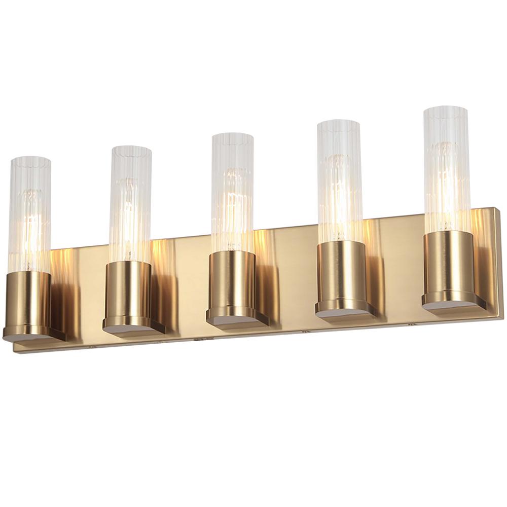 5 LT Incandescent Vanity, AGB, CLR Fluted Glass. Picture 1
