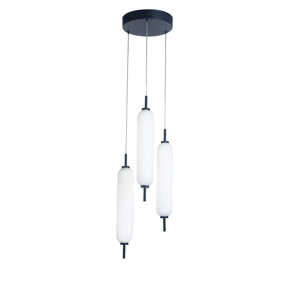 30W Matte Black Multi Light Pendant w/ White Opal Glass. Picture 1