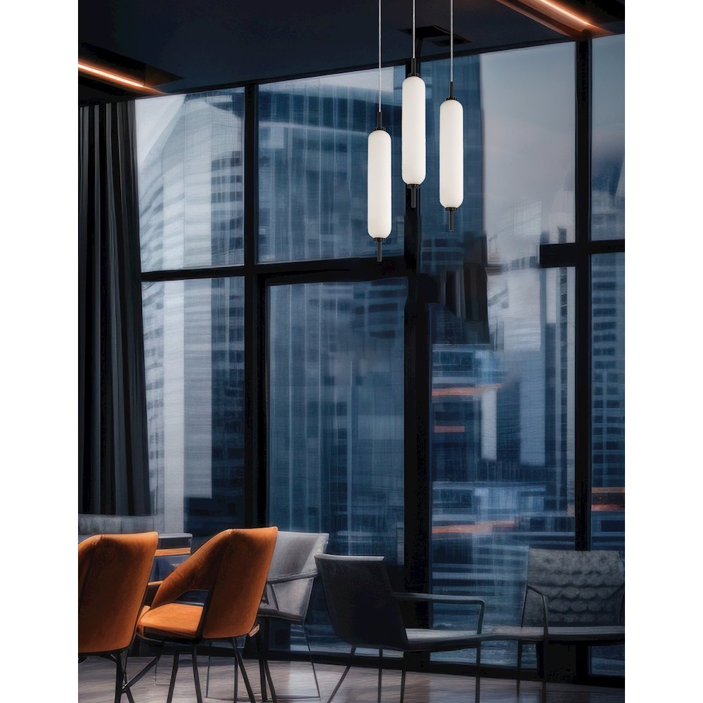 30W Matte Black Multi Light Pendant w/ White Opal Glass. Picture 3