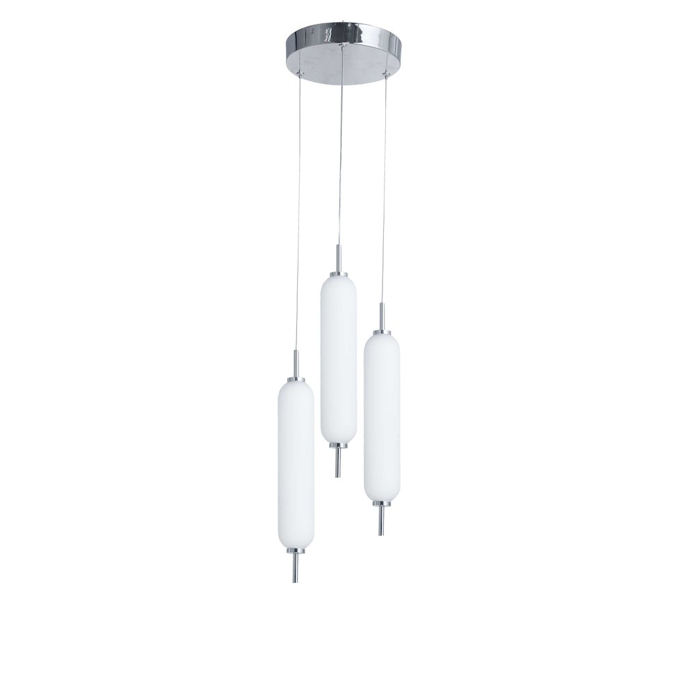 30W Polished Chrome Multi Light Pendant w/ White Opal Glass. Picture 1