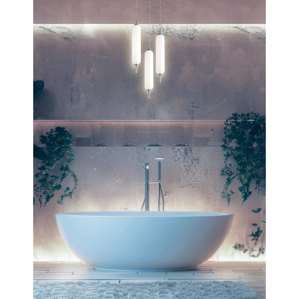 30W Polished Chrome Multi Light Pendant w/ White Opal Glass. Picture 3