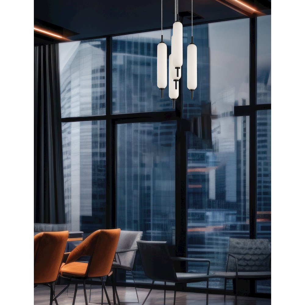 45W Matte Black Multi Light Pendant w/ White Opal Glass. Picture 3