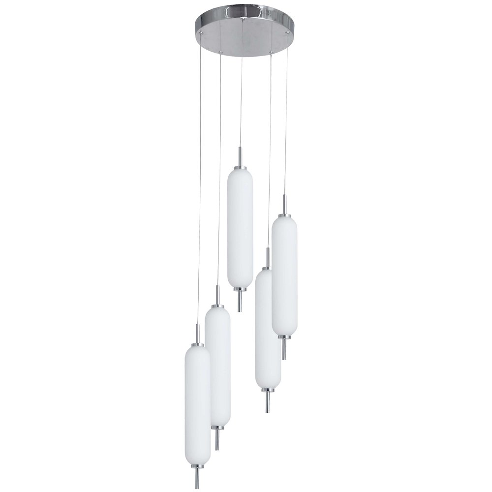 45W Polished Chrome Multi Light Pendant w/ White Opal Glass. Picture 1
