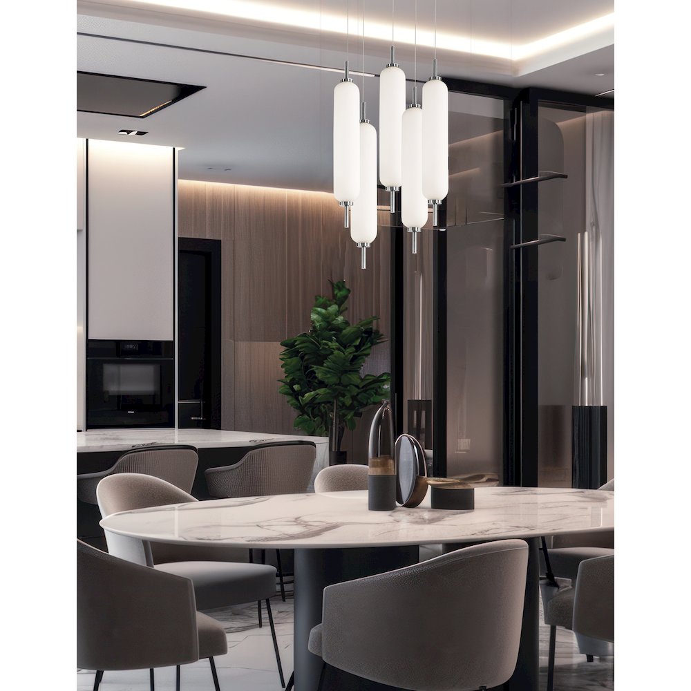 45W Polished Chrome Multi Light Pendant w/ White Opal Glass. Picture 3