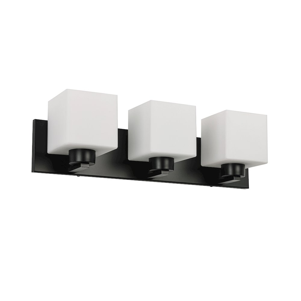 3 Light Vanity Matte Black with White Opal Glass. Picture 1