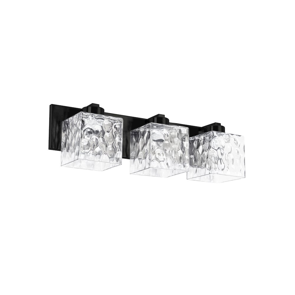 3 Light Vanity in Matte Black w/ Clear Water Glass. Picture 1