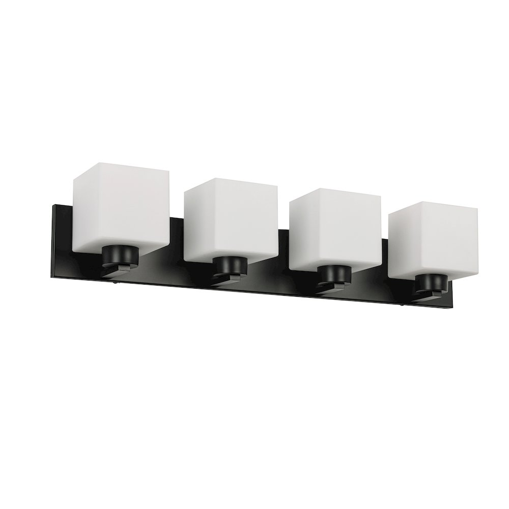 4 Light Vanity Matte Black with White Opal Glass. Picture 1