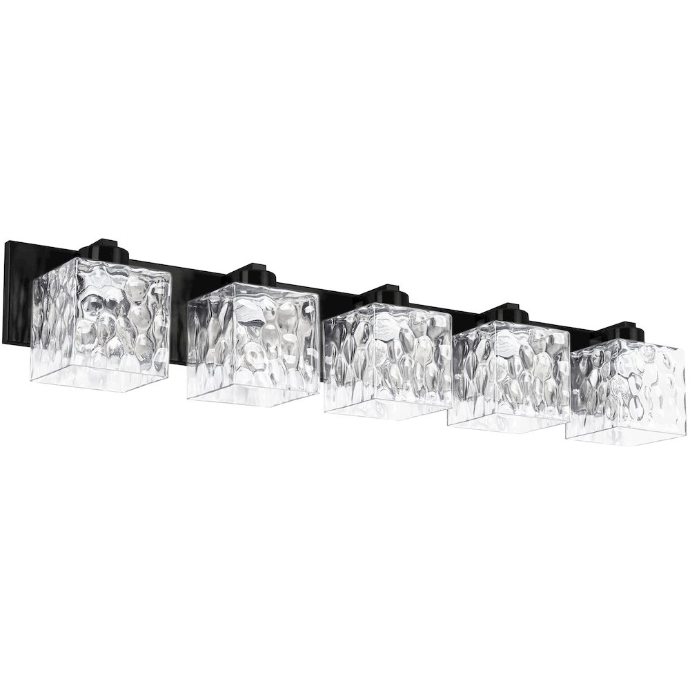 5 Light Vanity in Matte Black w/ Clear Water Glass. Picture 1
