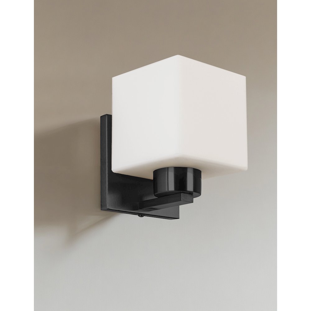 1 Light Wall Sconce Matte Black with White Opal Glass. Picture 3