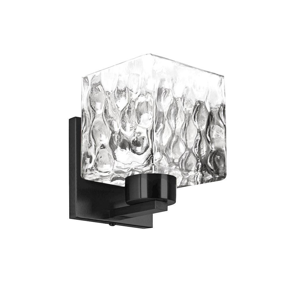 1 Light Matte Black Wall Sconce w/ Clear Water Glass. Picture 1