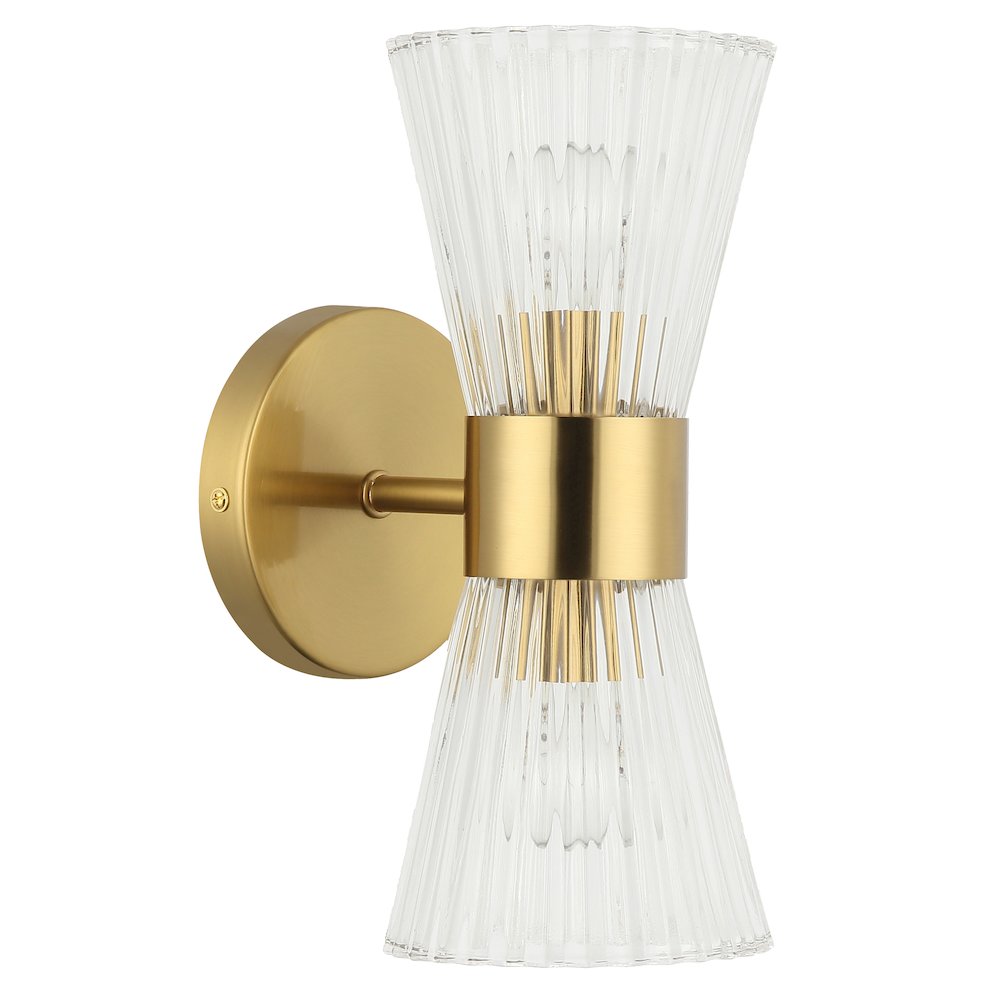 2 Light Incandescent Vanity Aged Brass with Clear Ribbed Glass. Picture 1
