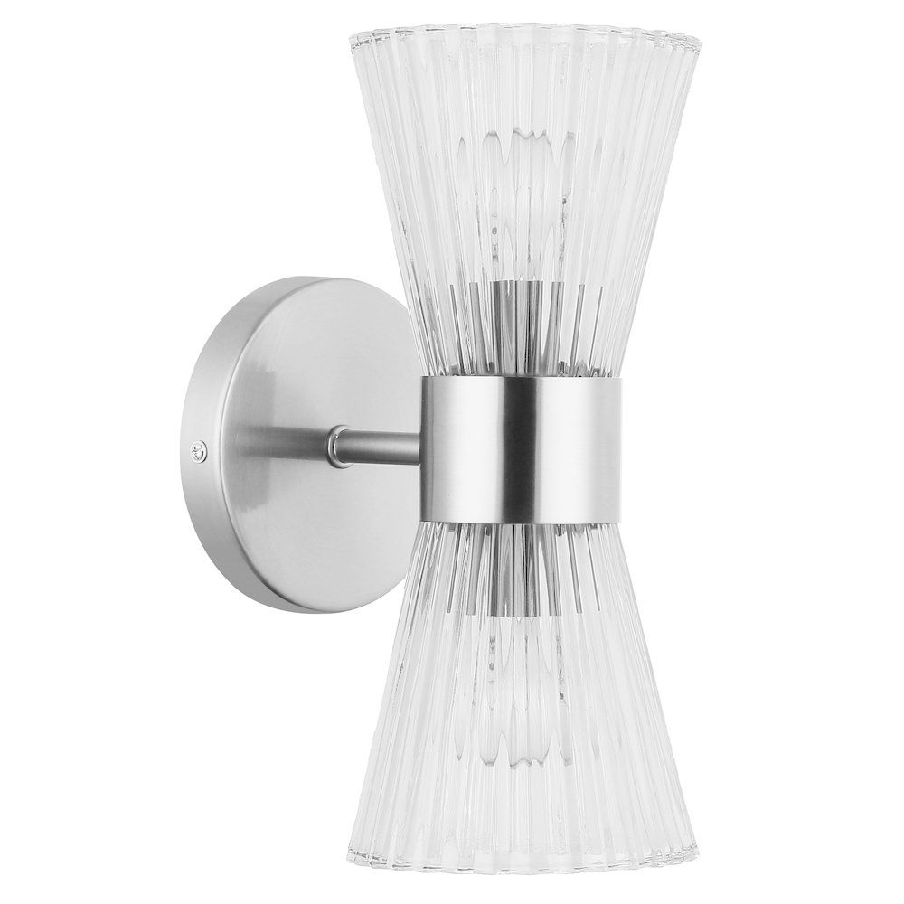 2 Light Incandescent Vanity Polished Chrome with Clear Ribbed Glass. Picture 1
